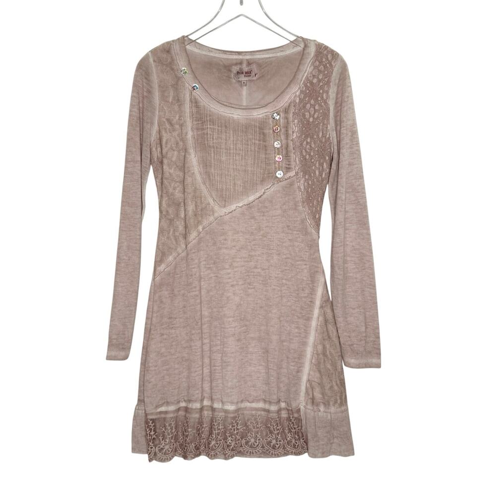 FOR HER Paris Lightweight Dress Tunic M Gypsy Boho Lagenlook Whimsy Buttons